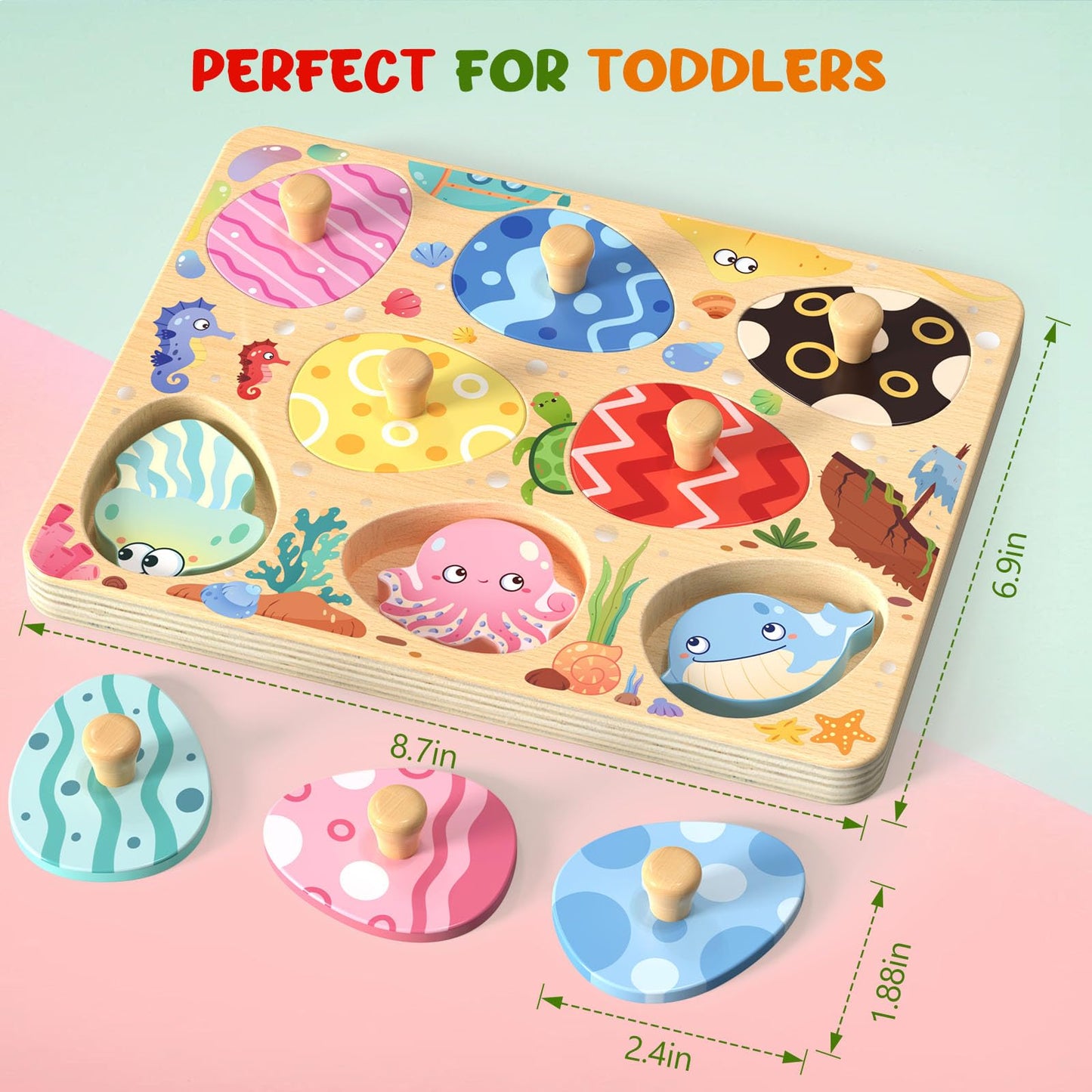 Zeoddler Wooden Sea Animal Egg Puzzles – 8-Piece Montessori Toddler Toy