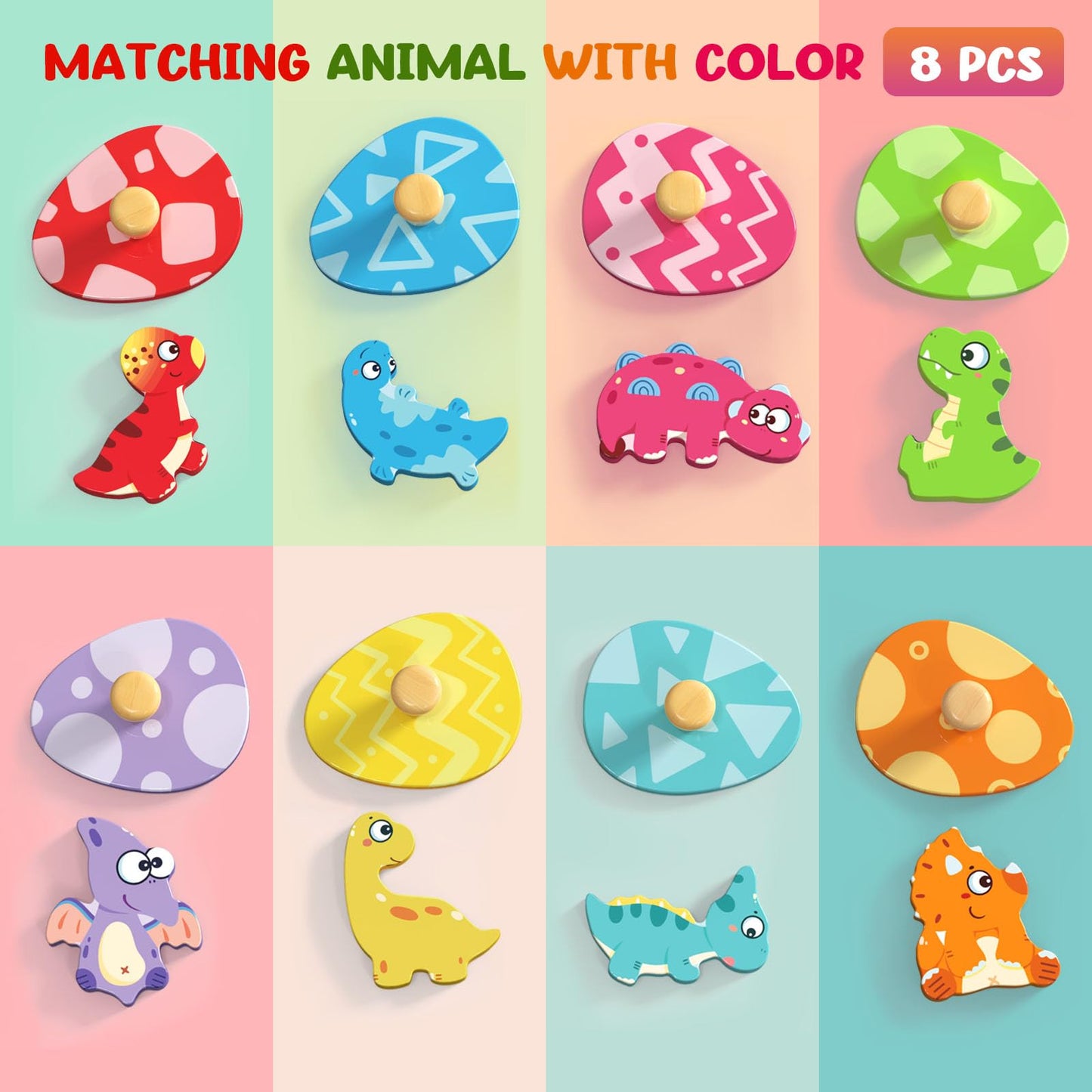 Zeoddler 8-Piece Dinosaur Egg Puzzle for Toddlers | Montessori Wooden Toys