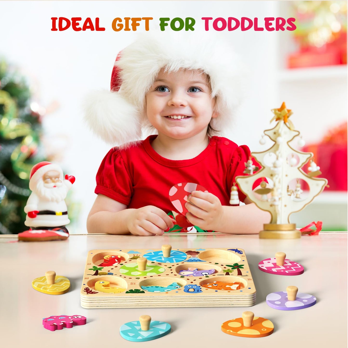 Zeoddler 8-Piece Dinosaur Egg Puzzle for Toddlers | Montessori Wooden Toys