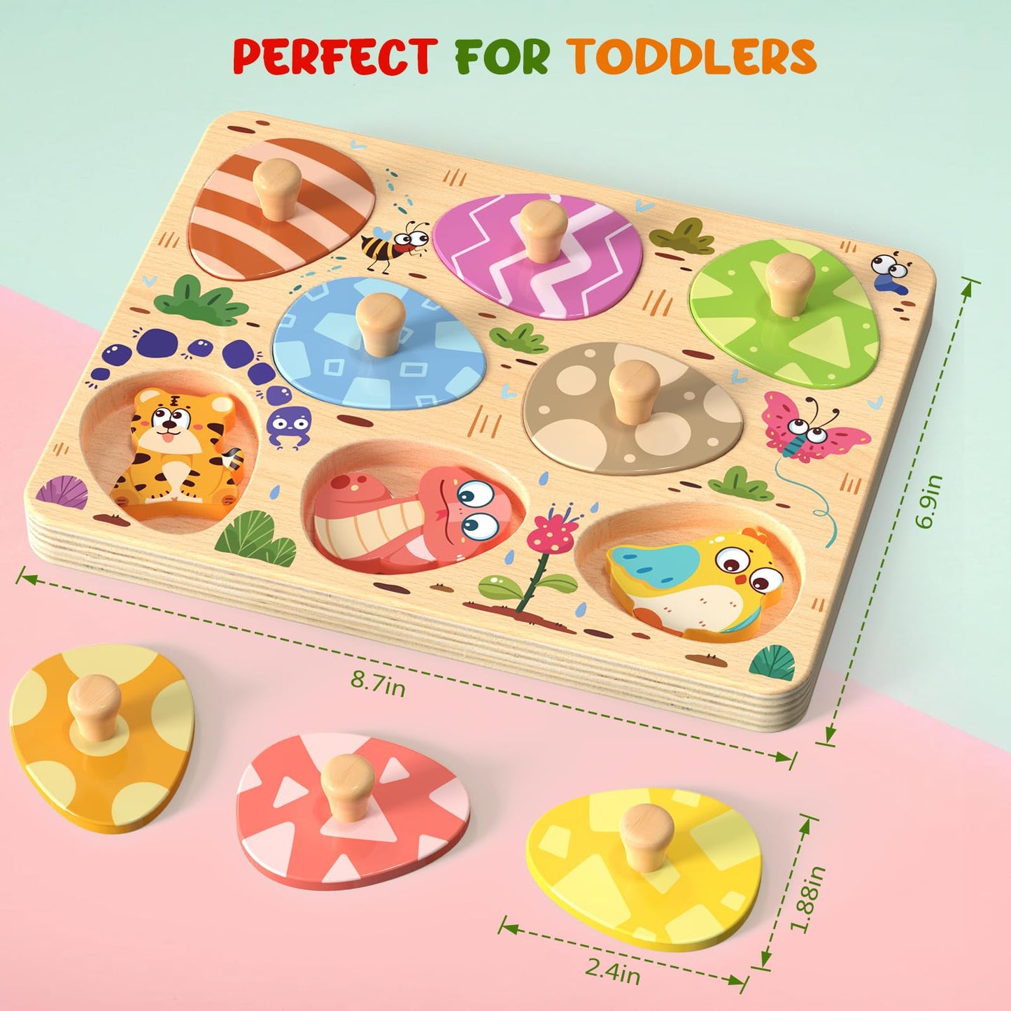 Zeoddler Wooden Puzzles for Toddlers – 8 Pcs Animal Egg Matching Montessori Toys