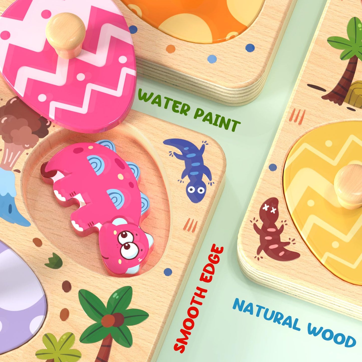 Zeoddler 8-Piece Dinosaur Egg Puzzle for Toddlers | Montessori Wooden Toys