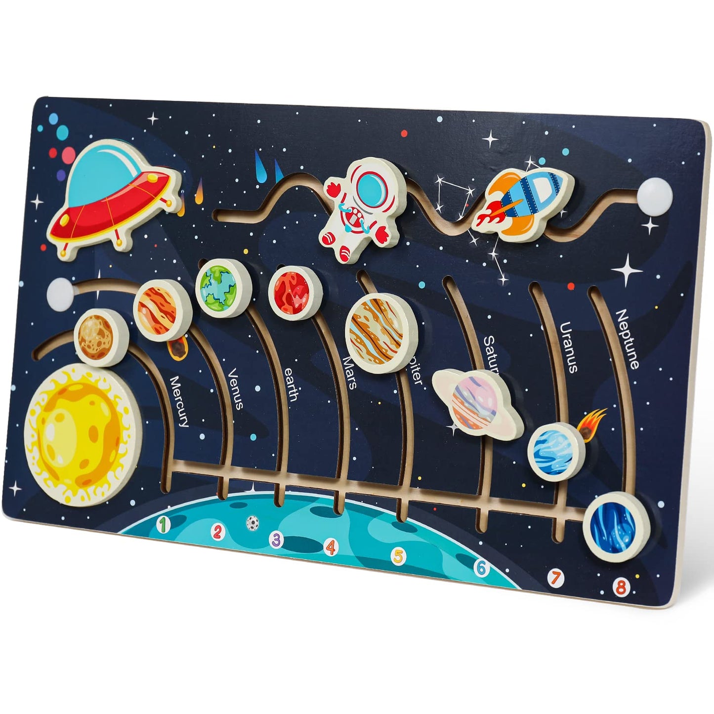 Zeoddler Movable Solar System Puzzle for Kids 3-6 | Wooden Space Toys