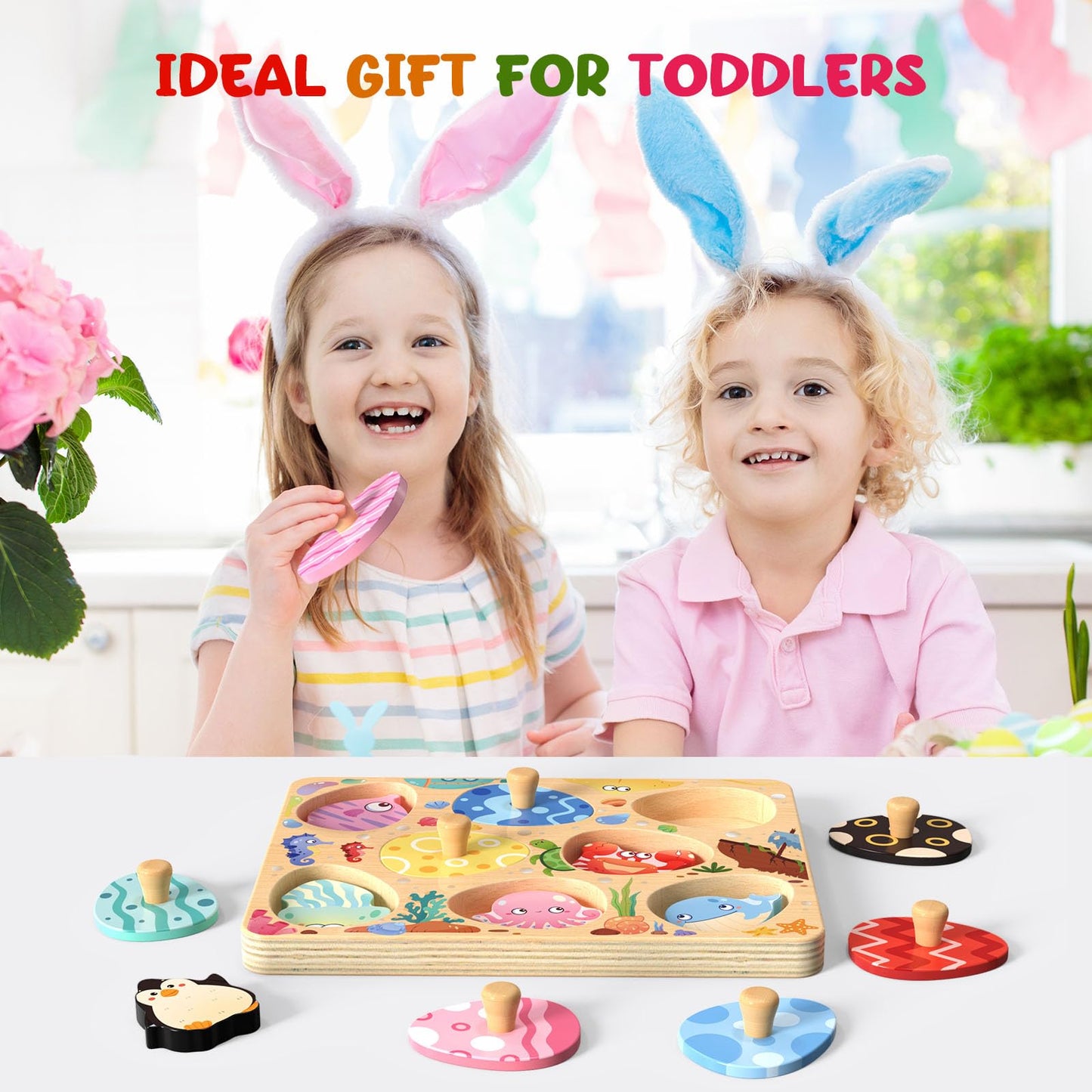 Zeoddler Wooden Sea Animal Egg Puzzles – 8-Piece Montessori Toddler Toy