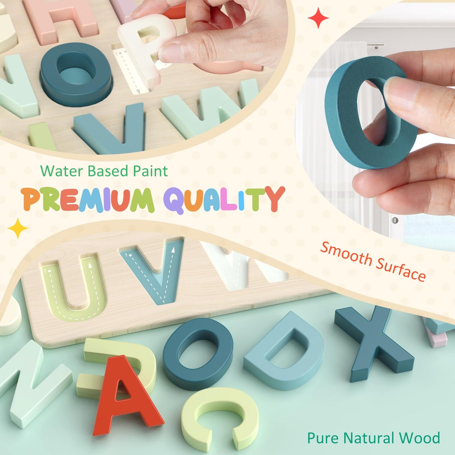 Zeoddler Alphabet Puzzles – Wooden ABC Preschool Learning Toy for Toddlers