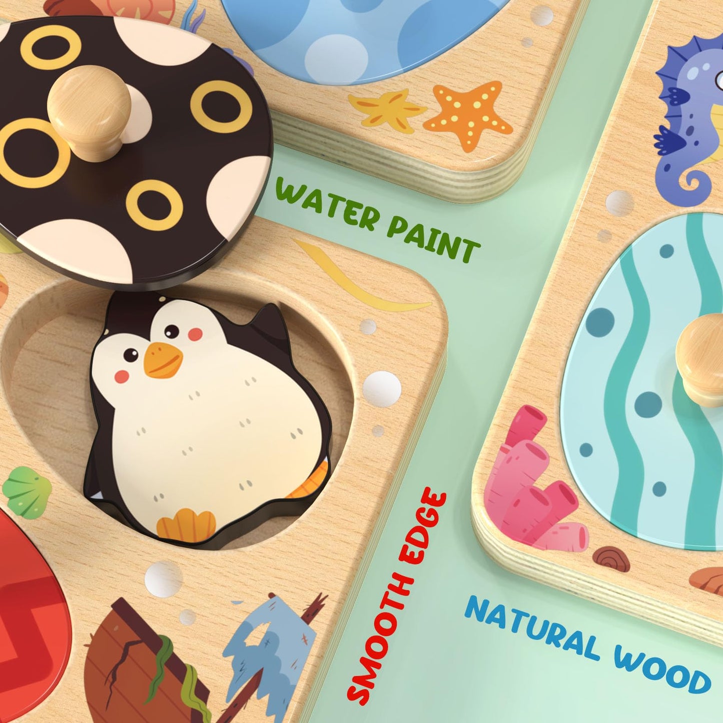 Zeoddler Wooden Sea Animal Egg Puzzles – 8-Piece Montessori Toddler Toy
