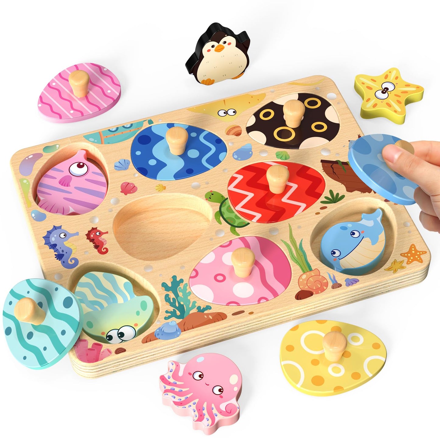 Zeoddler Wooden Sea Animal Egg Puzzles – 8-Piece Montessori Toddler Toy