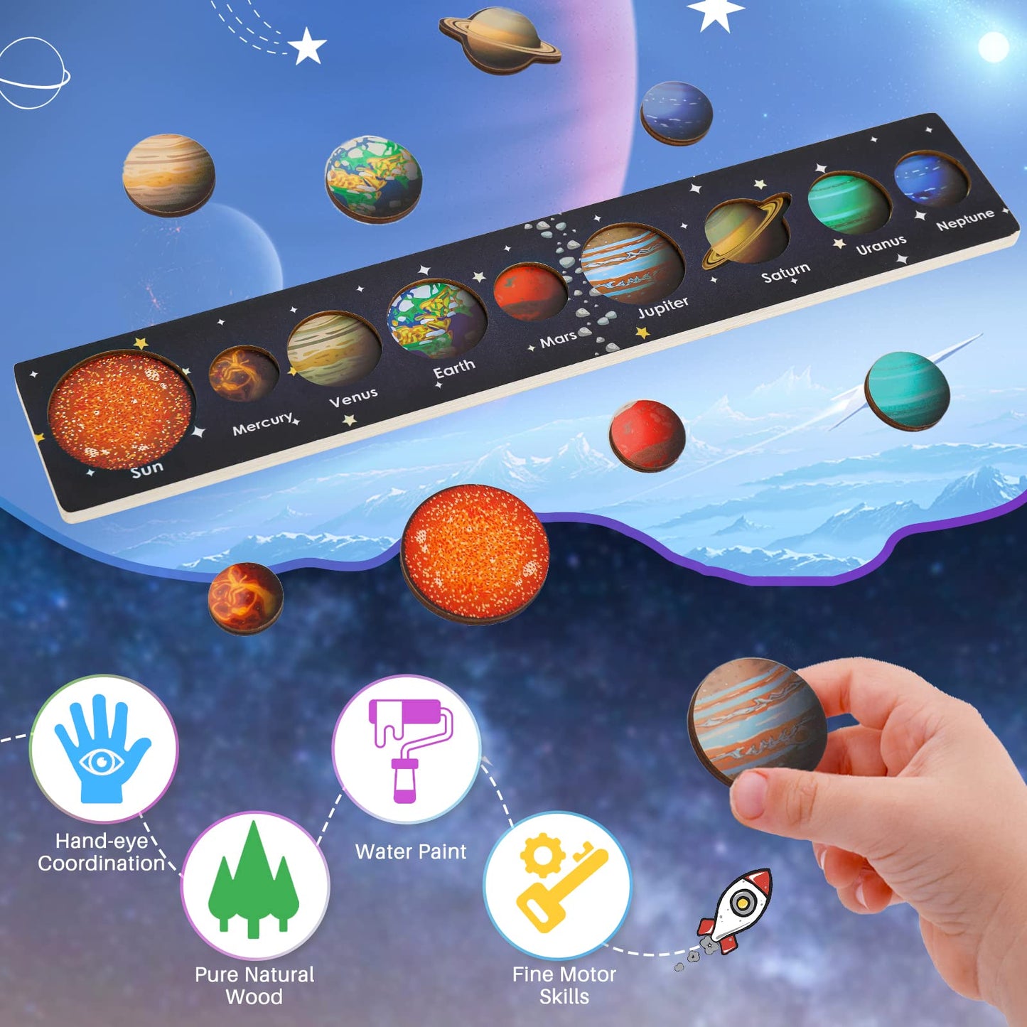 Zeoddler Solar System Puzzle for Kids 3–6 | Wooden Space Toys