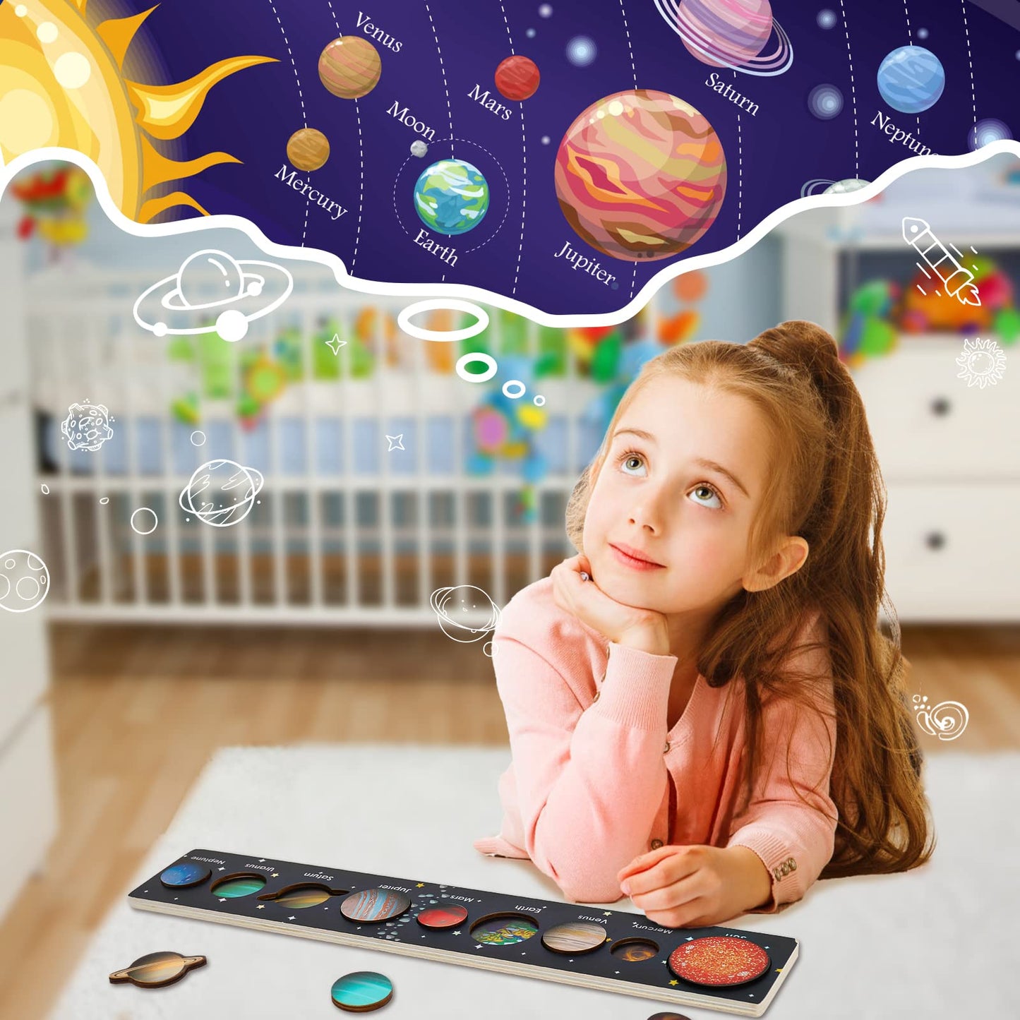Zeoddler Solar System Puzzle for Kids 3–6 | Wooden Space Toys