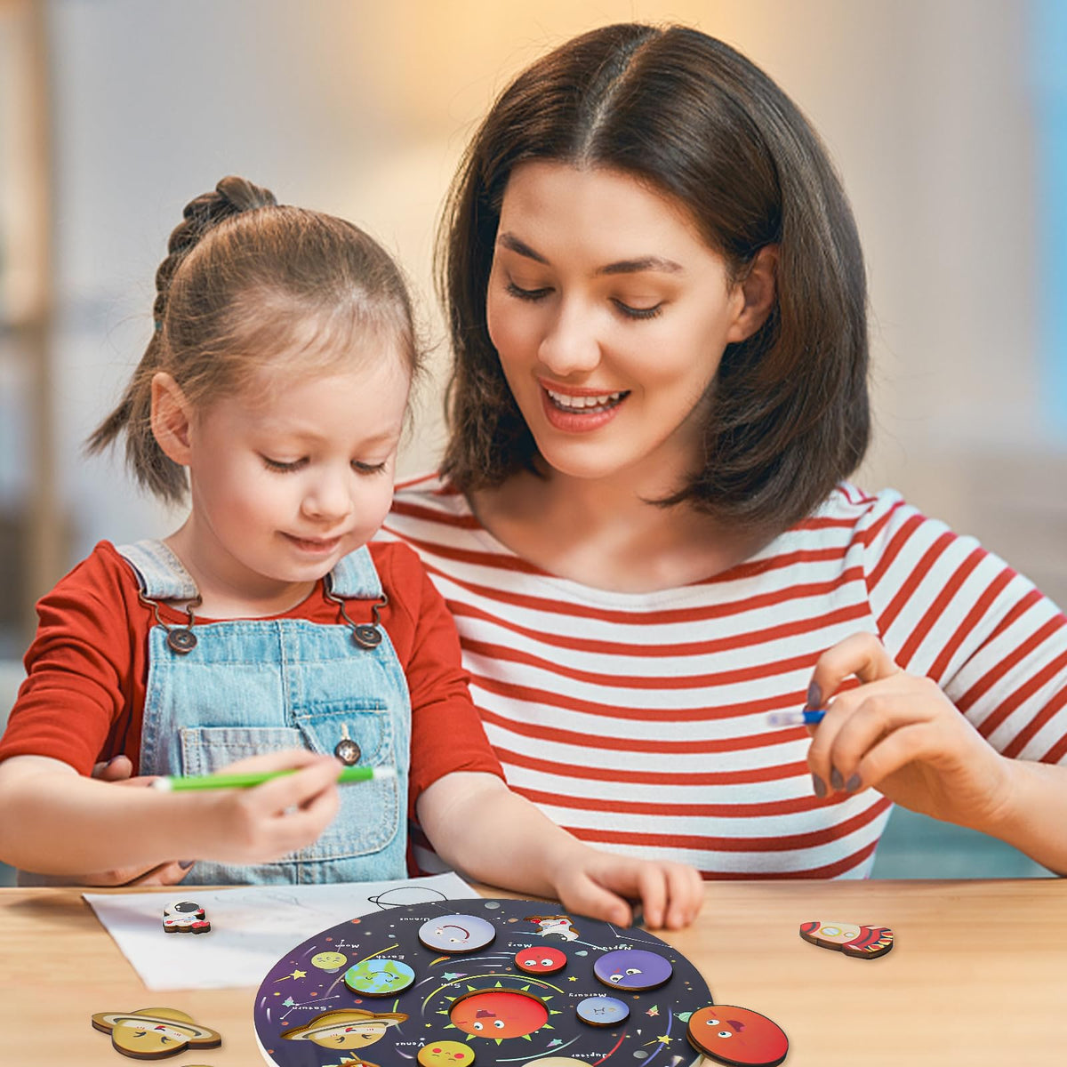 Zeoddler Upgrated Solar System Puzzle – Wooden Space Toys for 3-6 Years | Preschool Learning