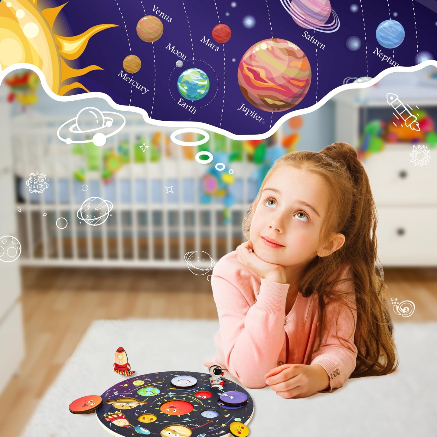 Zeoddler Upgrated Solar System Puzzle – Wooden Space Toys for 3-6 Years | Preschool Learning