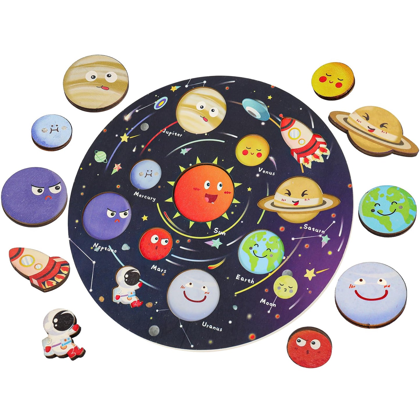 Zeoddler Upgrated Solar System Puzzle – Wooden Space Toys for 3-6 Years | Preschool Learning