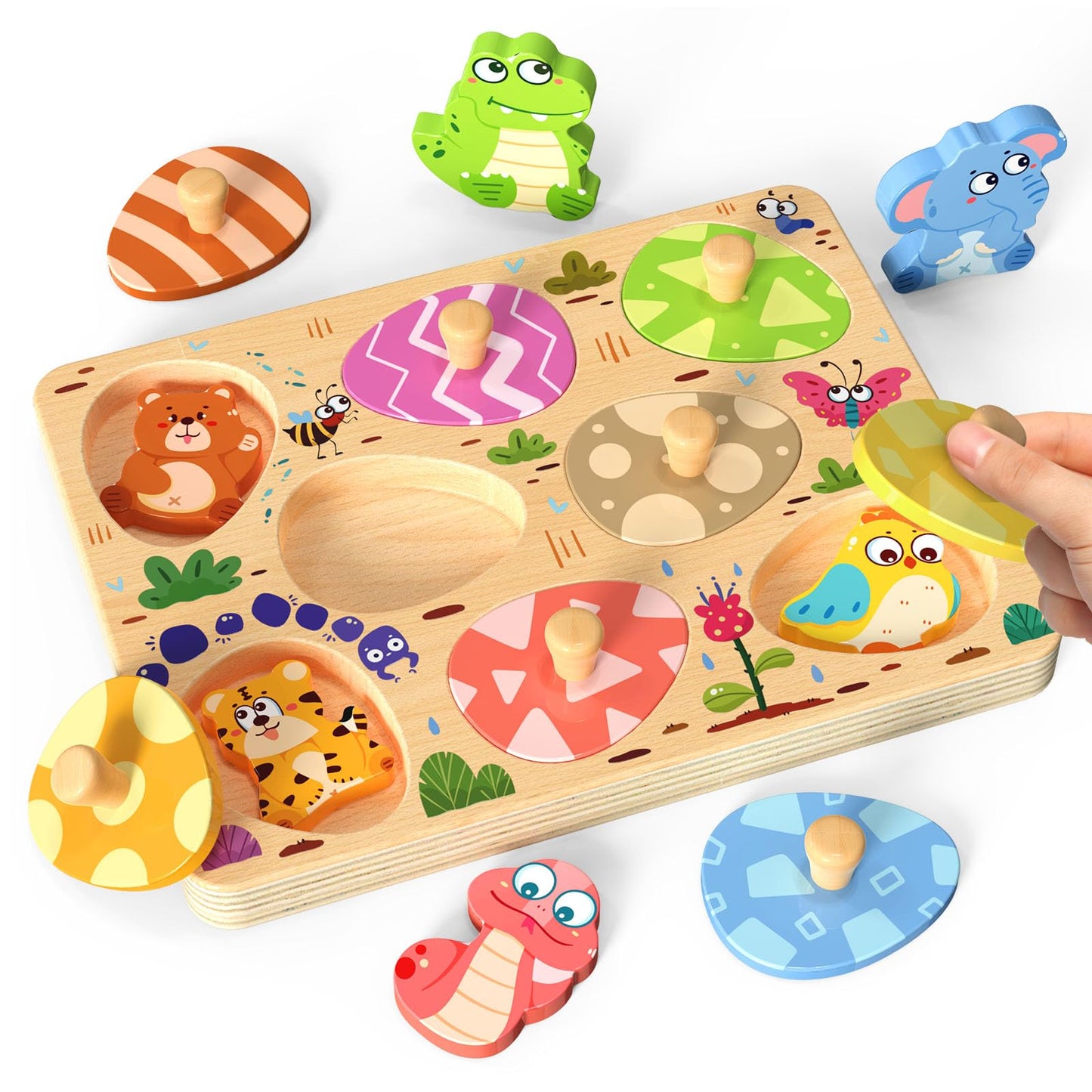 Zeoddler Wooden Puzzles for Toddlers – 8 Pcs Animal Egg Matching Montessori Toys