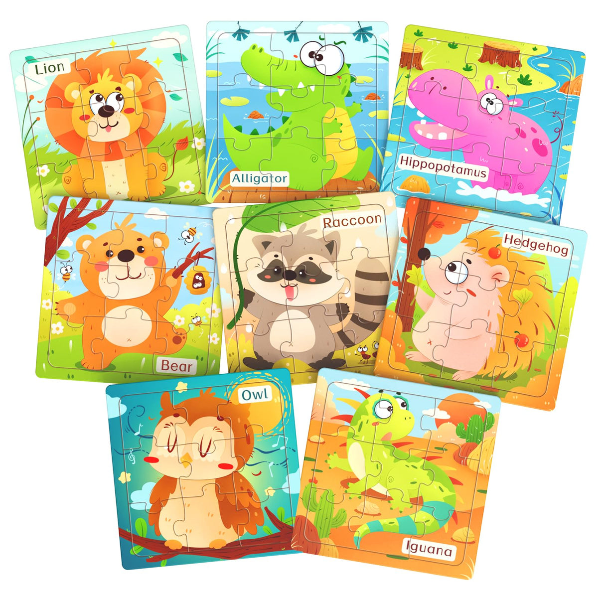 Zeoddler Wooden Puzzles for Toddlers — 8 Animal Jigsaws (9-Piece), Preschool Learning Toys