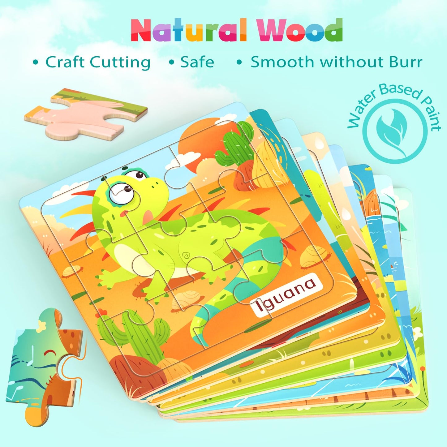 Zeoddler Wooden Puzzles for Toddlers — 8 Animal Jigsaws (9-Piece), Preschool Learning Toys