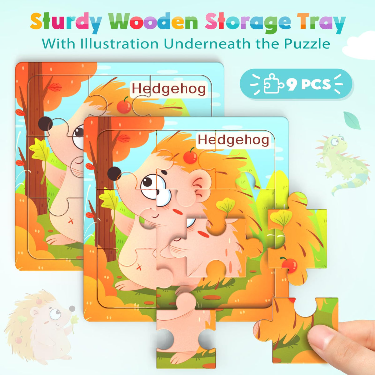 Zeoddler Wooden Puzzles for Toddlers — 8 Animal Jigsaws (9-Piece), Preschool Learning Toys