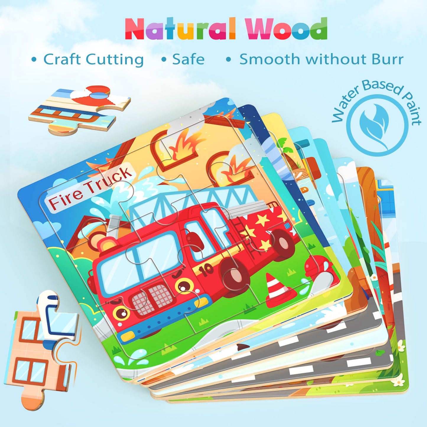 Zeoddler Wooden Vehicle Puzzles – 8-Pack for Toddlers (3-5) | Montessori Learning Toys