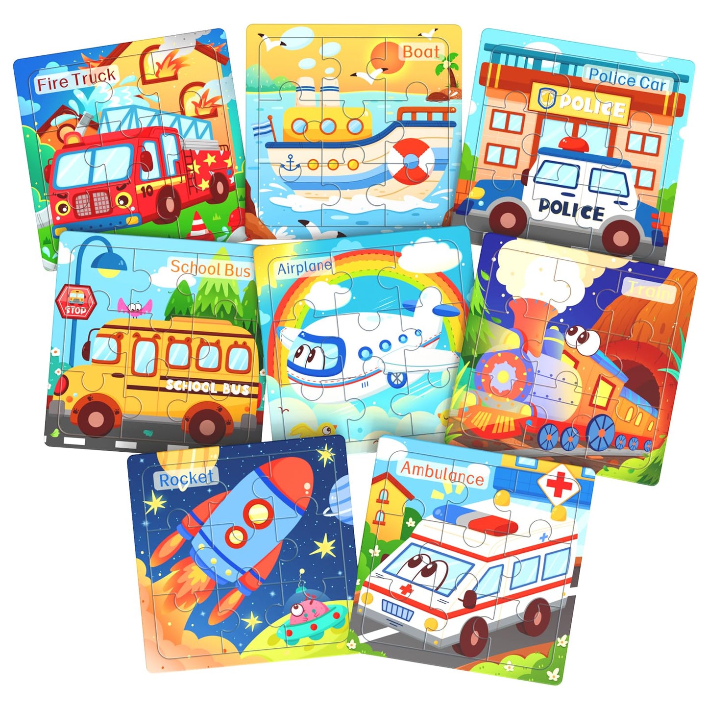 Zeoddler Wooden Vehicle Puzzles – 8-Pack for Toddlers (3-5) | Montessori Learning Toys