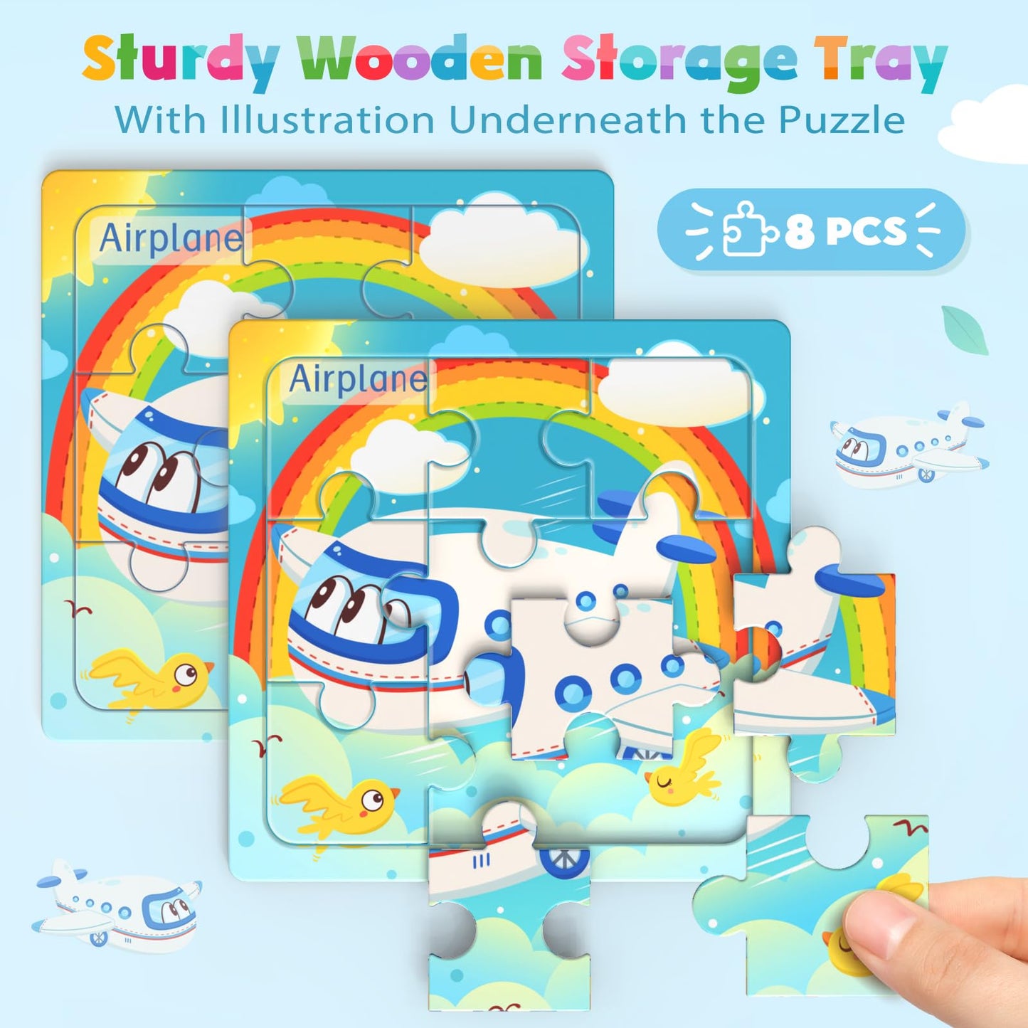 Zeoddler Wooden Vehicle Puzzles – 8-Pack for Toddlers (3-5) | Montessori Learning Toys