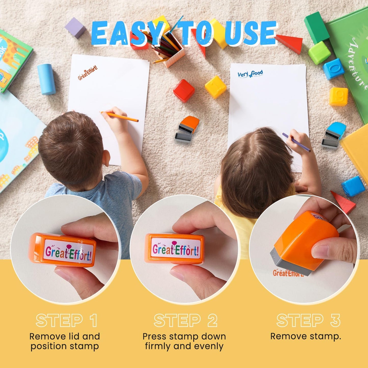 Zeokiar Teacher Stamps – 8-Piece Self-Inking Set with Motivational Messages
