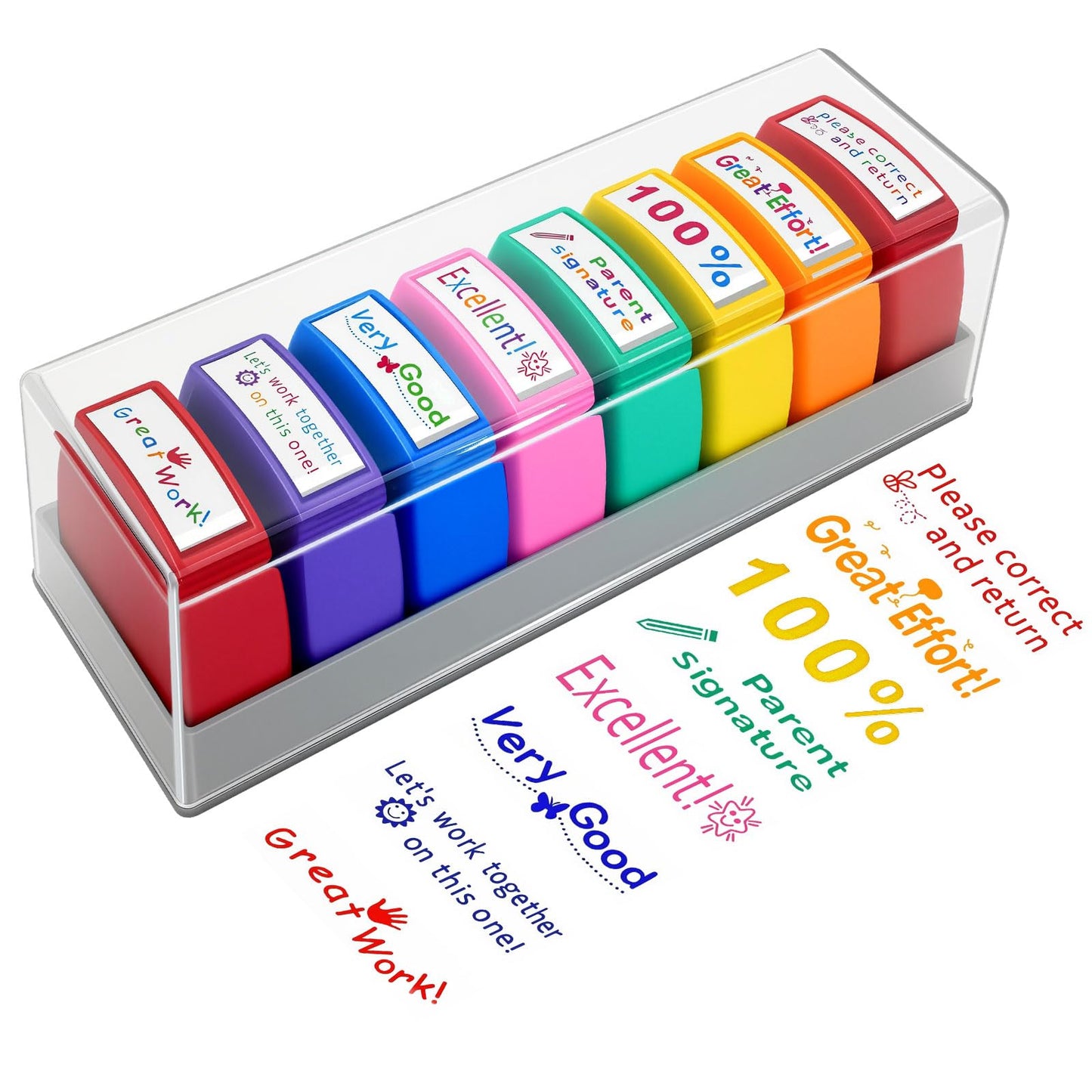 Zeokiar Teacher Stamps – 8-Piece Self-Inking Set with Motivational Messages