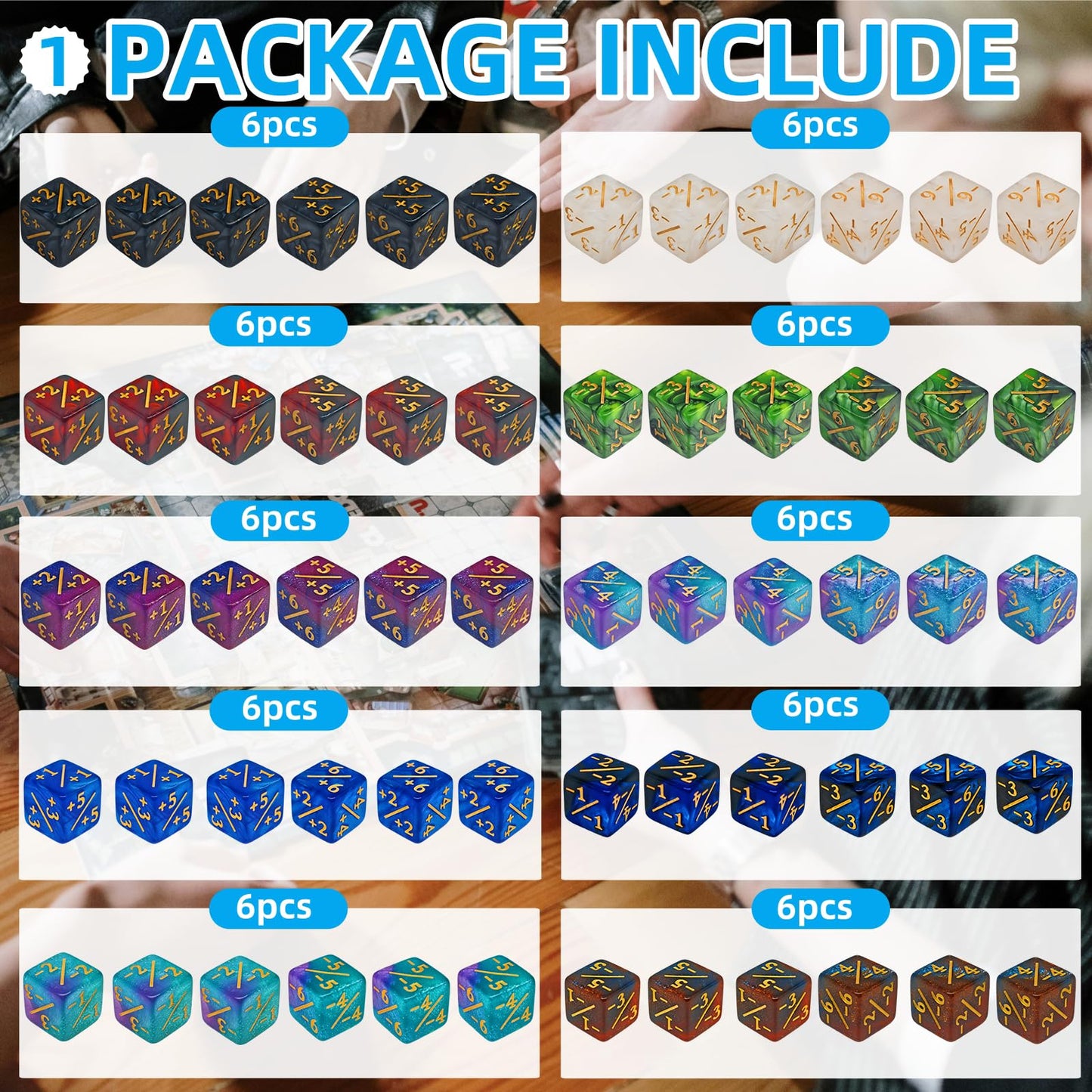 ZEOXUER 90 PCS MTG Counter Dice Set – Life Counters, +1/-1, Shield Dice, Marble D6, Black Pouch