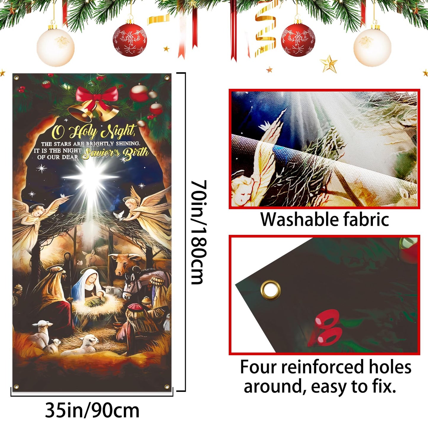 Zeptrix Nativity Christmas Door Cover – Large 71x35 in Polyester Outdoor Banner