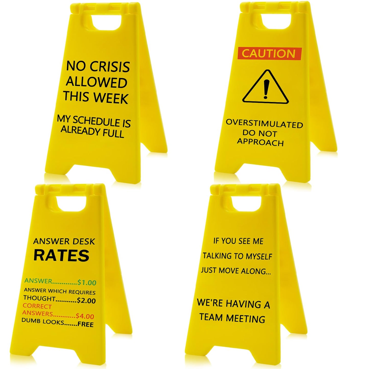 Zeptrix 4Pcs Funny Office Desk Decor — Caution Overstimulated Sign Set for Cubicles