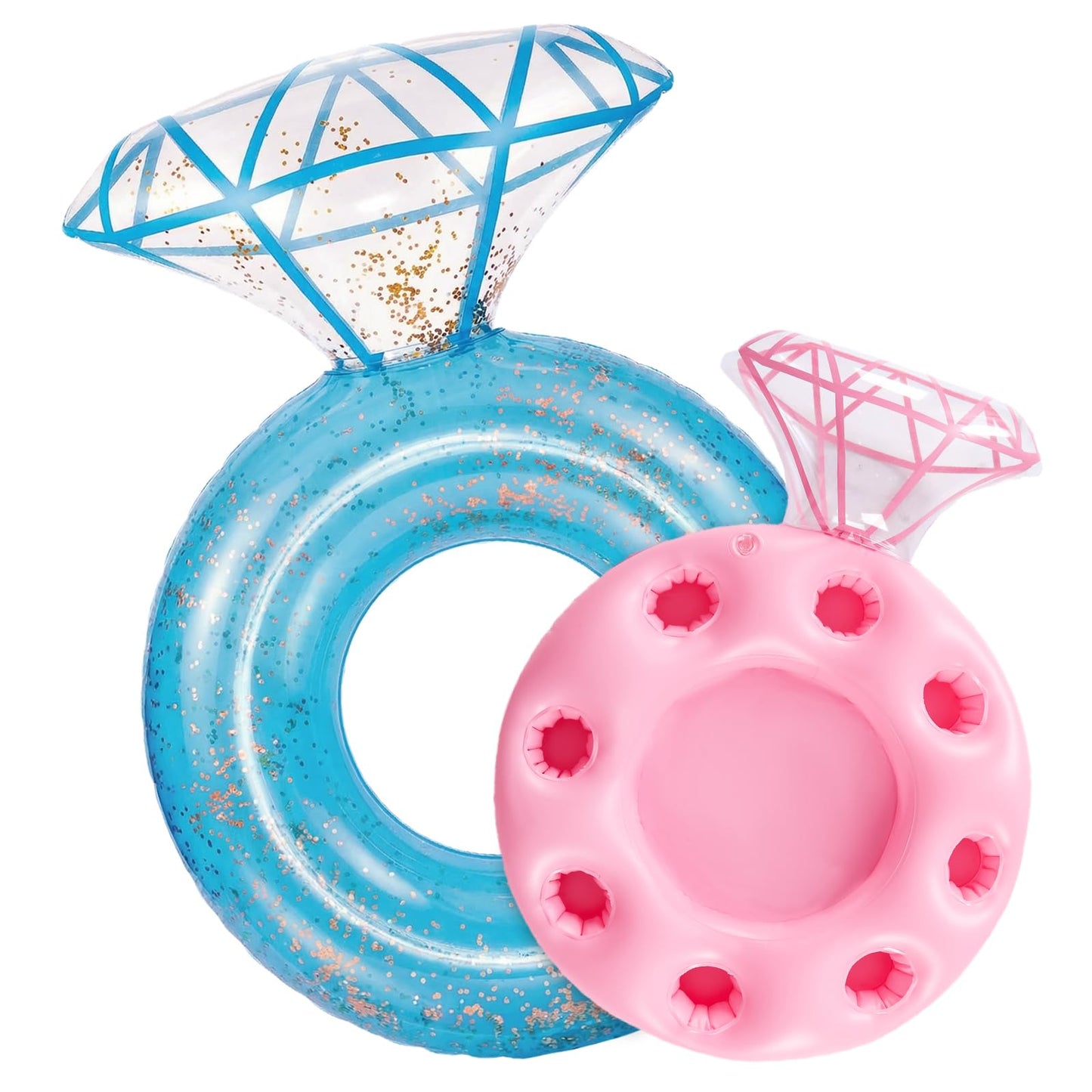 Zeraty 2 Pcs Inflatable Diamond Ring Float with 8 Cup Holders – Pool Party Bar