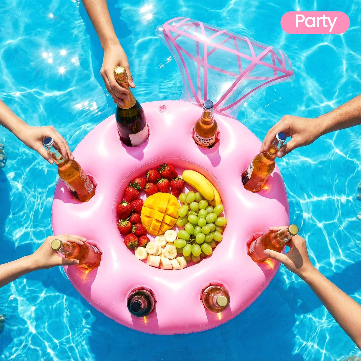 Zeraty 2 Pcs Inflatable Diamond Ring Float with 8 Cup Holders – Pool Party Bar