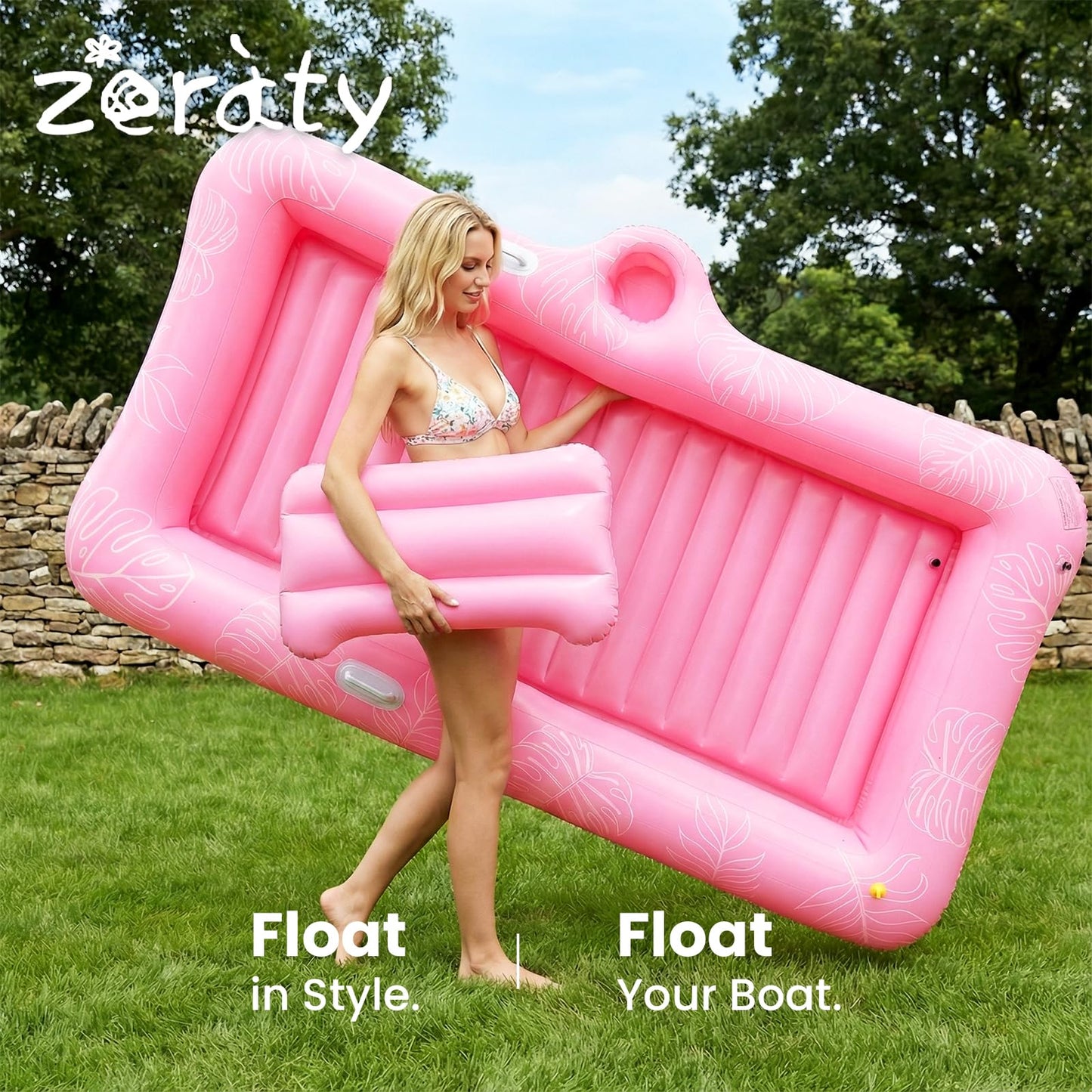 Zeraty Inflatable Tanning Bed Pool Lounger – 2-in-1 Floating Lounger for Adults, 330 lb Capacity