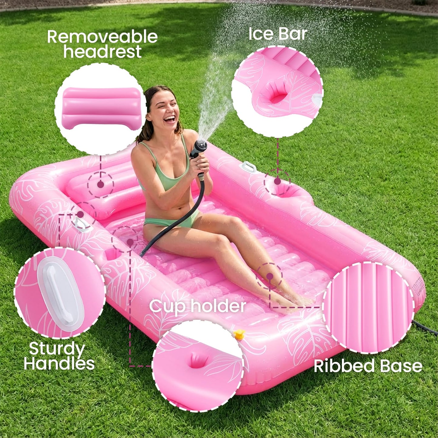 Zeraty Inflatable Tanning Bed Pool Lounger – 2-in-1 Floating Lounger for Adults, 330 lb Capacity