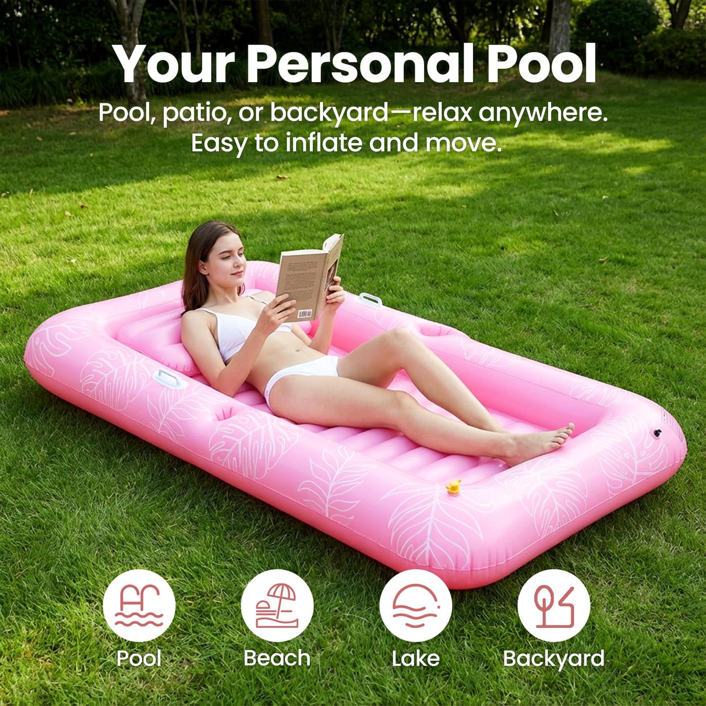 Zeraty Inflatable Tanning Bed Pool Lounger – 2-in-1 Floating Lounger for Adults, 330 lb Capacity