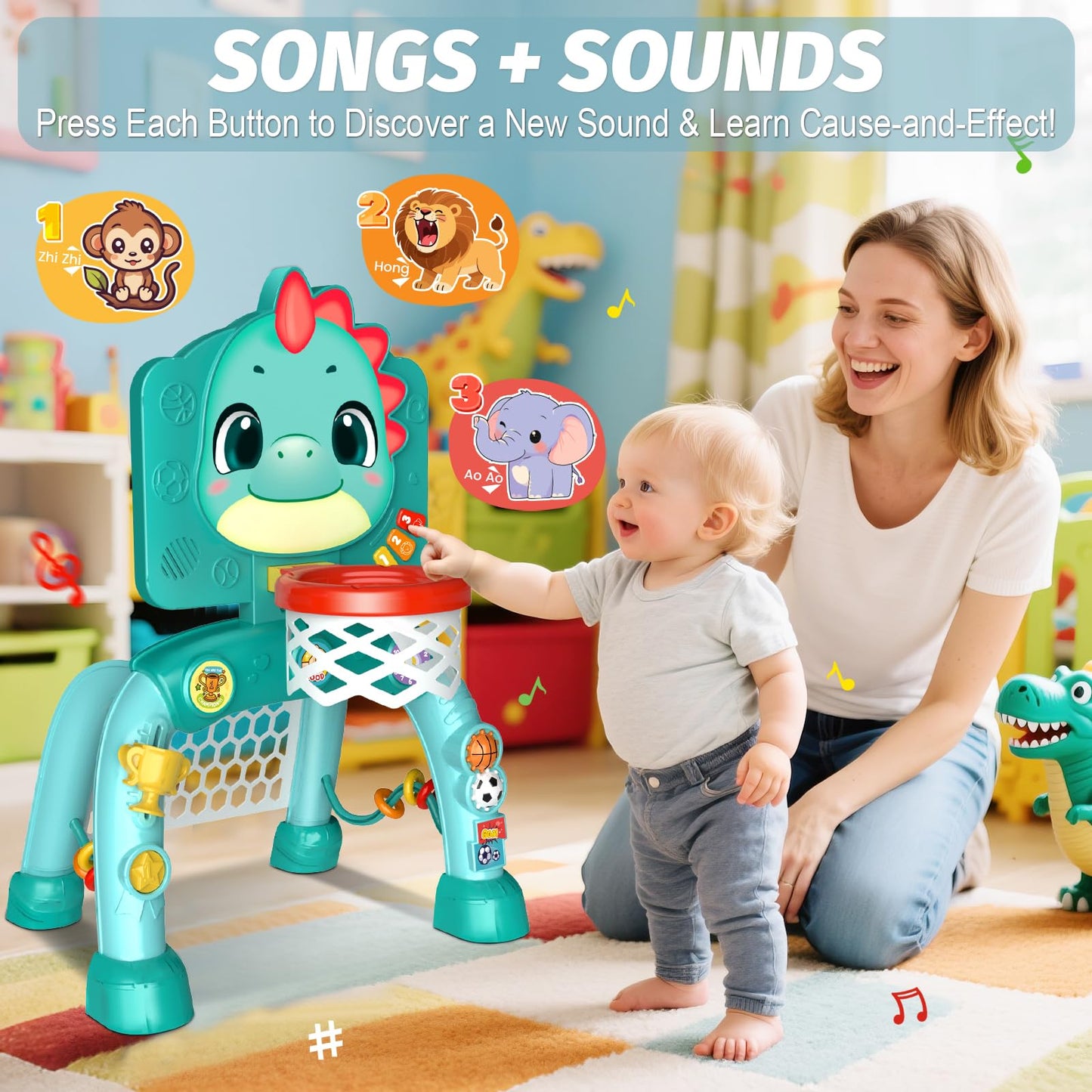 Zerhunt 4-in-1 Dinosaur Sports Center for Toddlers | Motor Skills, Lights & Music
