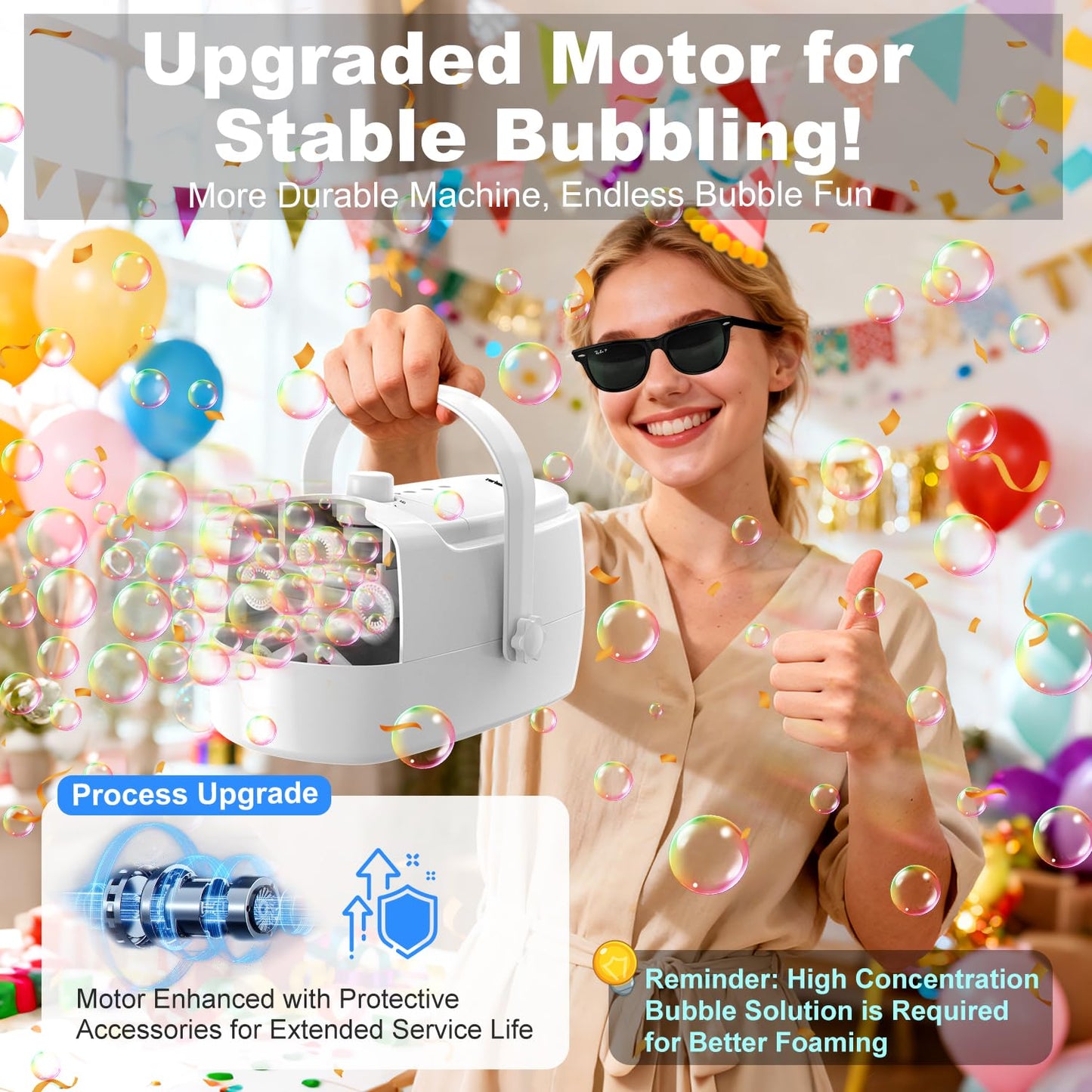Zerhunt Bubble Machine: 18000+ Bubbles/Min, Dual Power, Safe Indoor/Outdoor Fun