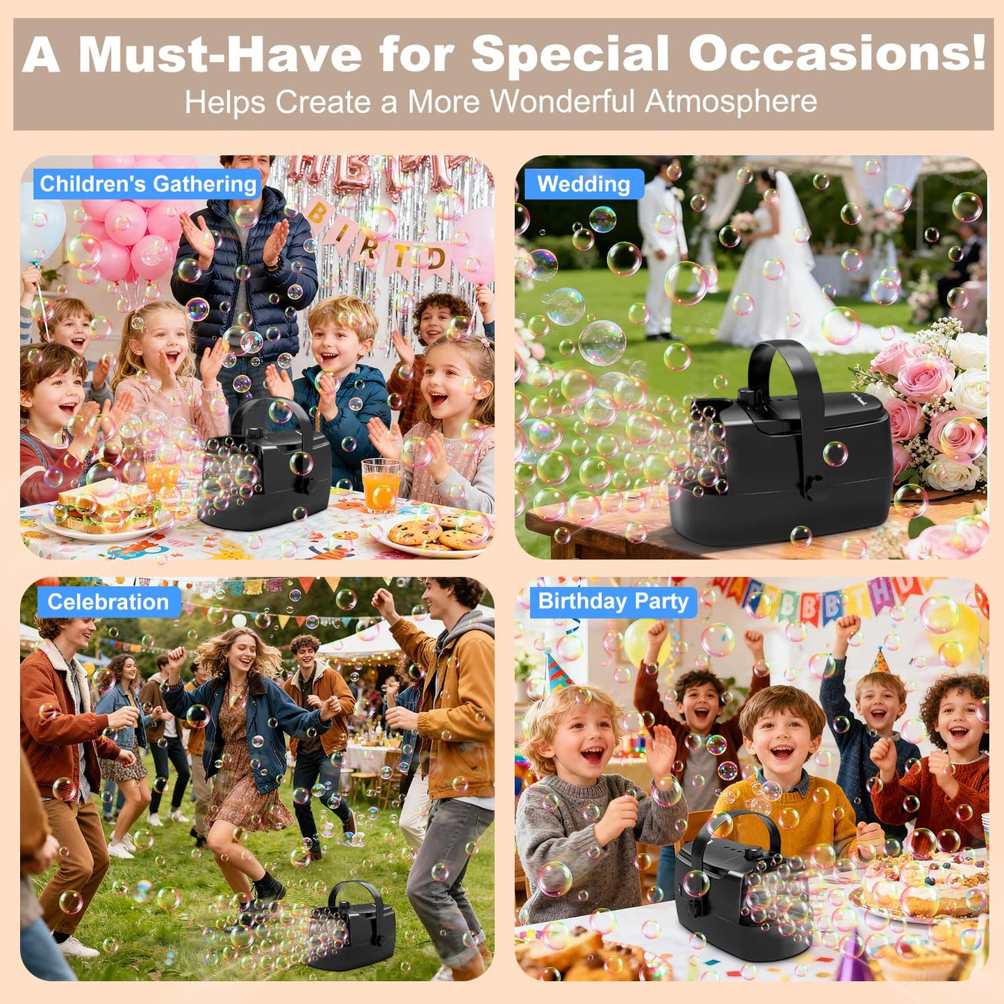 Zerhunt Bubble Machine – 18000+ Bubbles/Min, Indoor & Outdoor