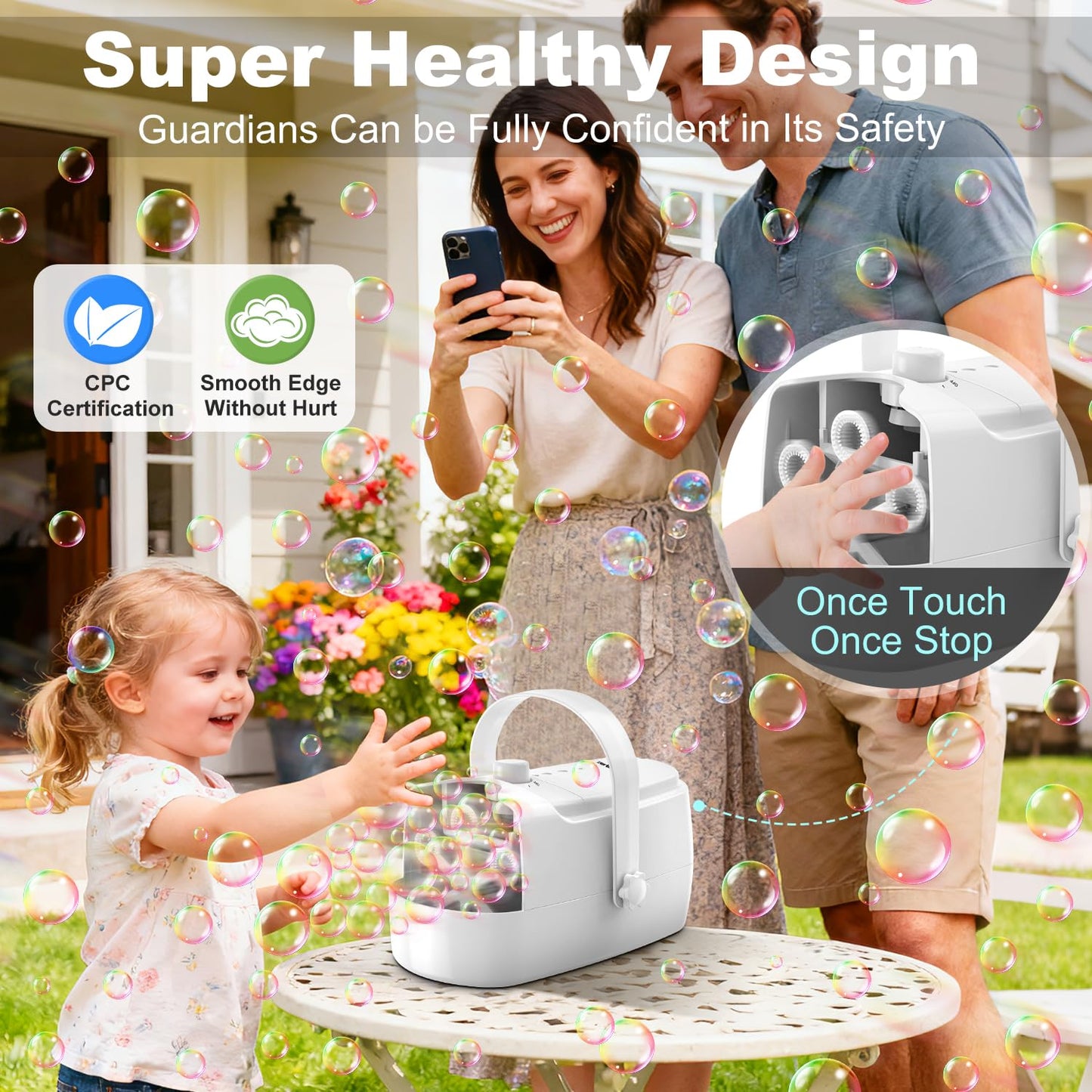 Zerhunt Bubble Machine: 18000+ Bubbles/Min, Dual Power, Safe Indoor/Outdoor Fun
