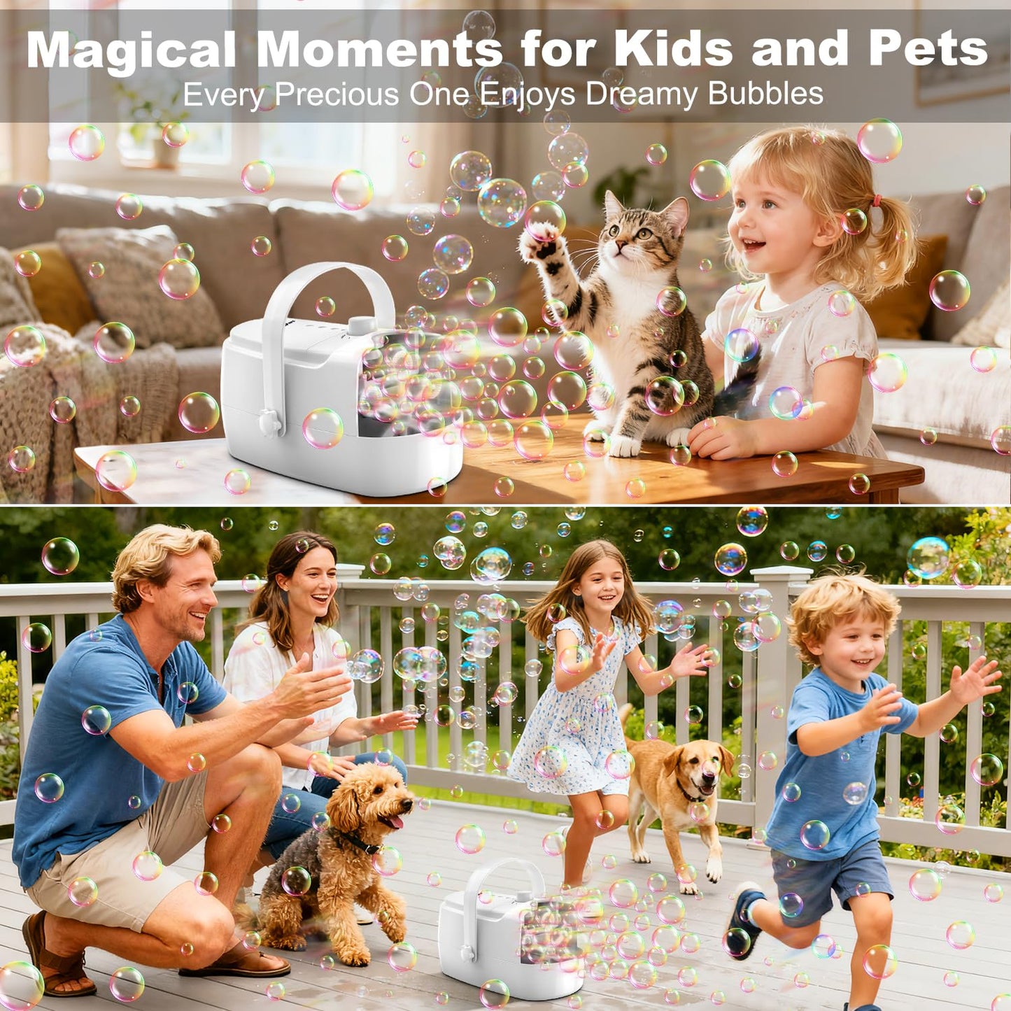 Zerhunt Bubble Machine: 18000+ Bubbles/Min, Dual Power, Safe Indoor/Outdoor Fun