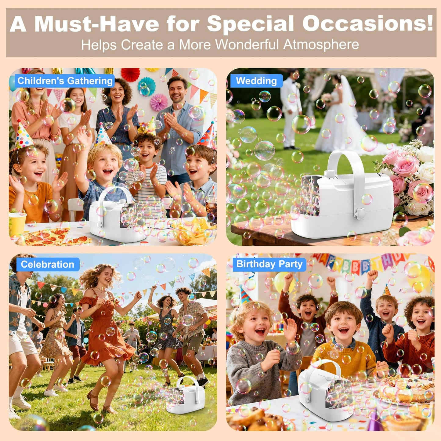 Zerhunt Bubble Machine: 18000+ Bubbles/Min, Dual Power, Safe Indoor/Outdoor Fun