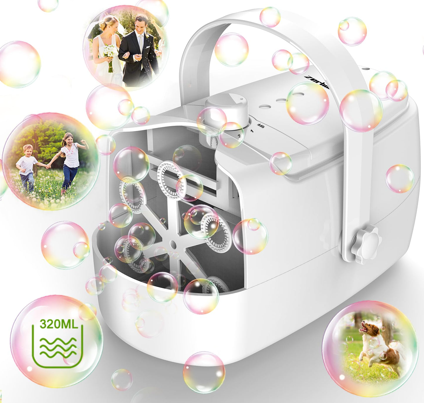 Zerhunt Bubble Machine: 18000+ Bubbles/Min, Dual Power, Safe Indoor/Outdoor Fun