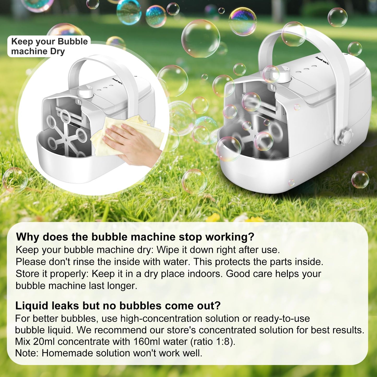 Zerhunt Bubble Machine: 18000+ Bubbles/Min, Dual Power, Safe Indoor/Outdoor Fun
