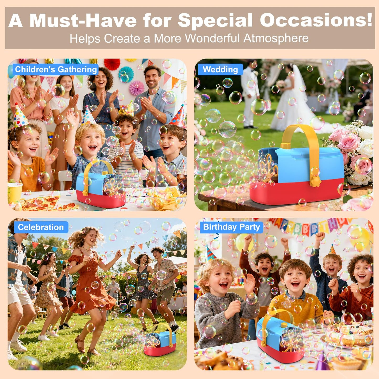 Zerhunt Bubble Machine – Durable Auto Bubble Blower | 18000+ Bubbles/Min