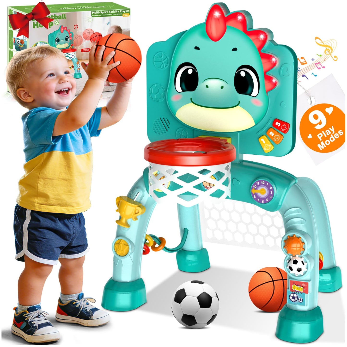 Zerhunt 4-in-1 Dinosaur Sports Center for Toddlers | Motor Skills, Lights & Music