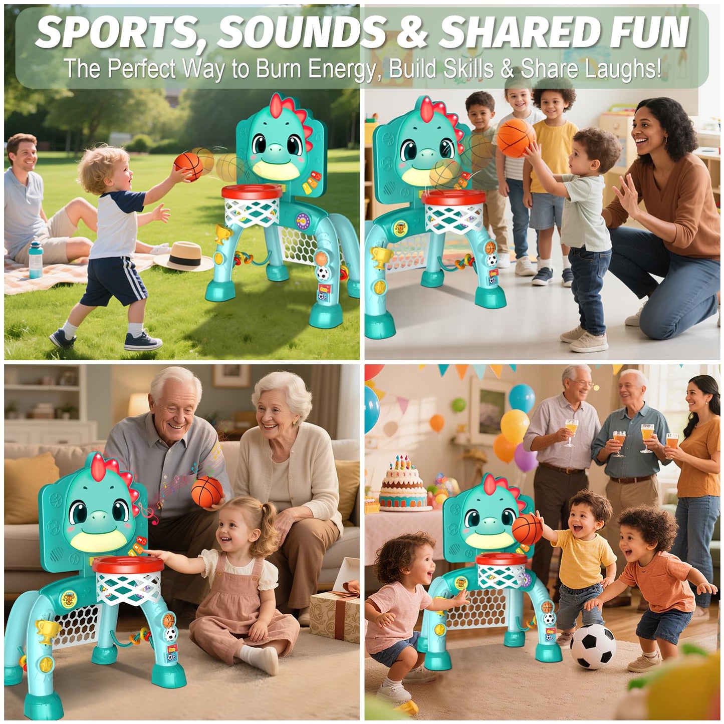 Zerhunt 4-in-1 Dinosaur Sports Center for Toddlers | Motor Skills, Lights & Music