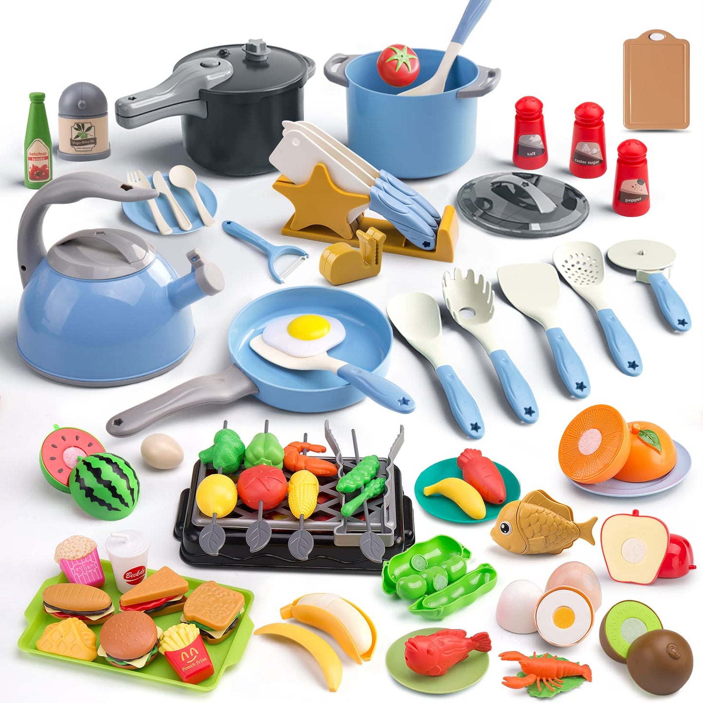 Zero Zoo 105-Piece Kids Kitchen Toy Set | Pretend Play Pots, Pans & Food