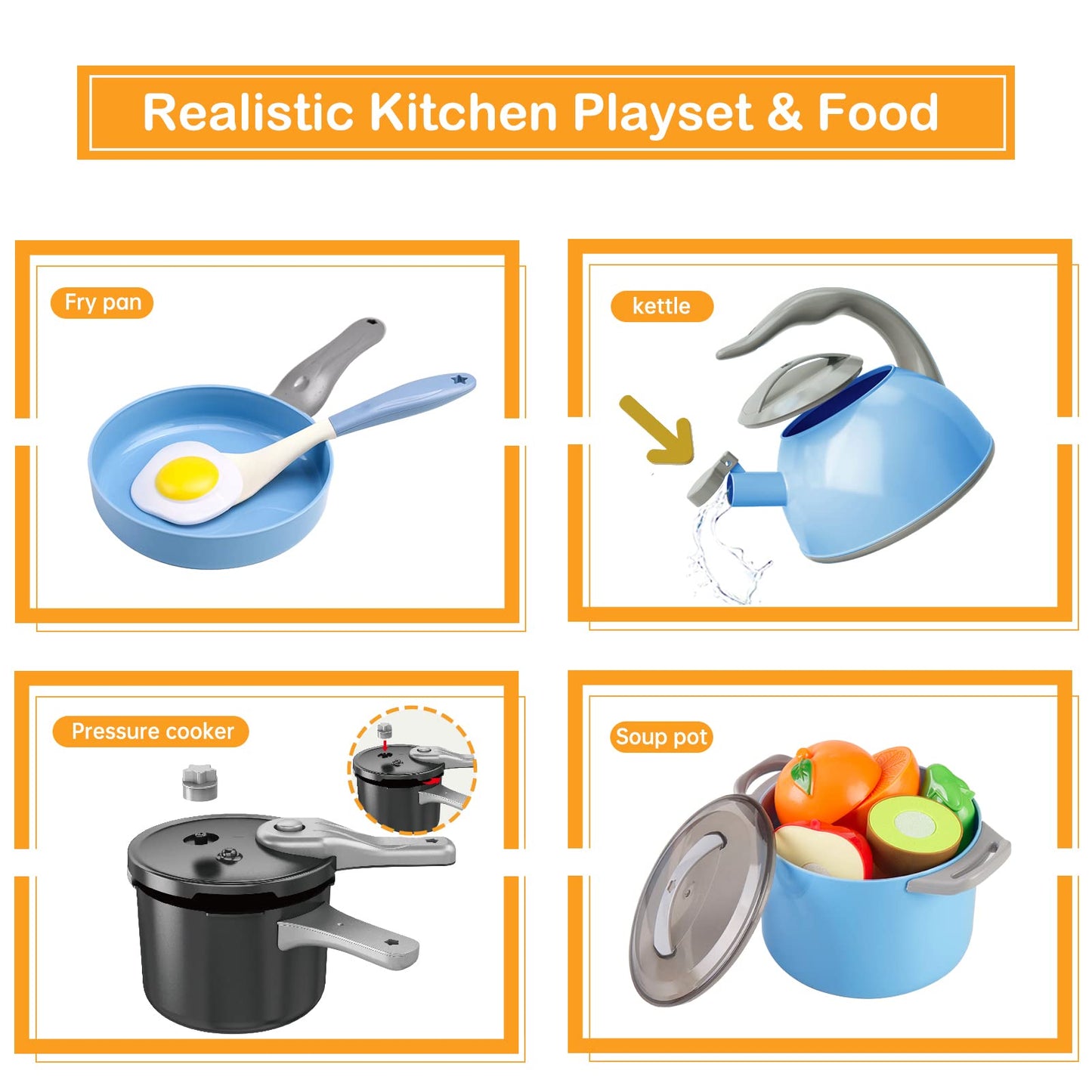 Zero Zoo 105-Piece Kids Kitchen Toy Set | Pretend Play Pots, Pans & Food