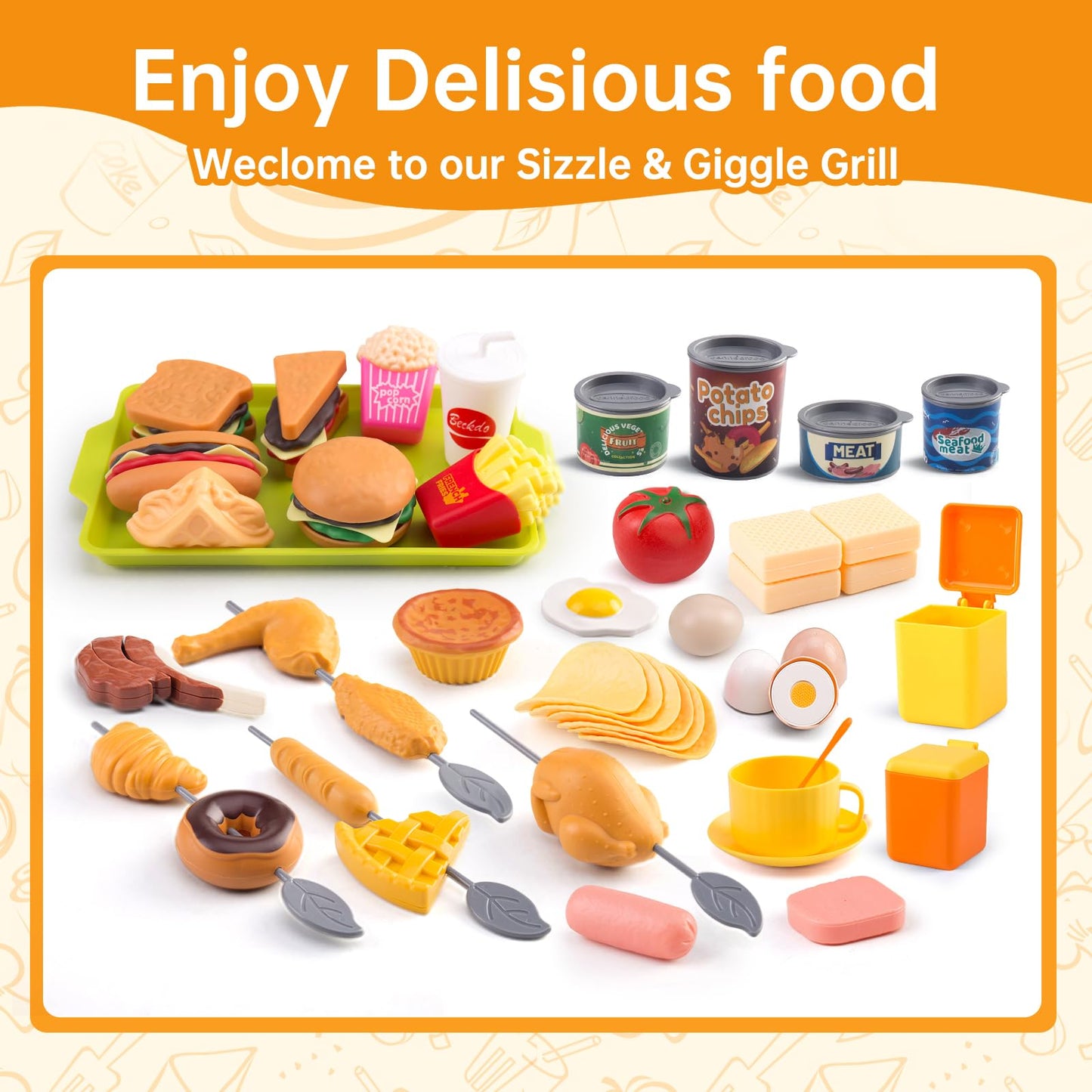 Zero Zoo 240Pcs Kids Mini Play Kitchen Set – Pans, Pots, Veggies, BBQ & Storage Basket