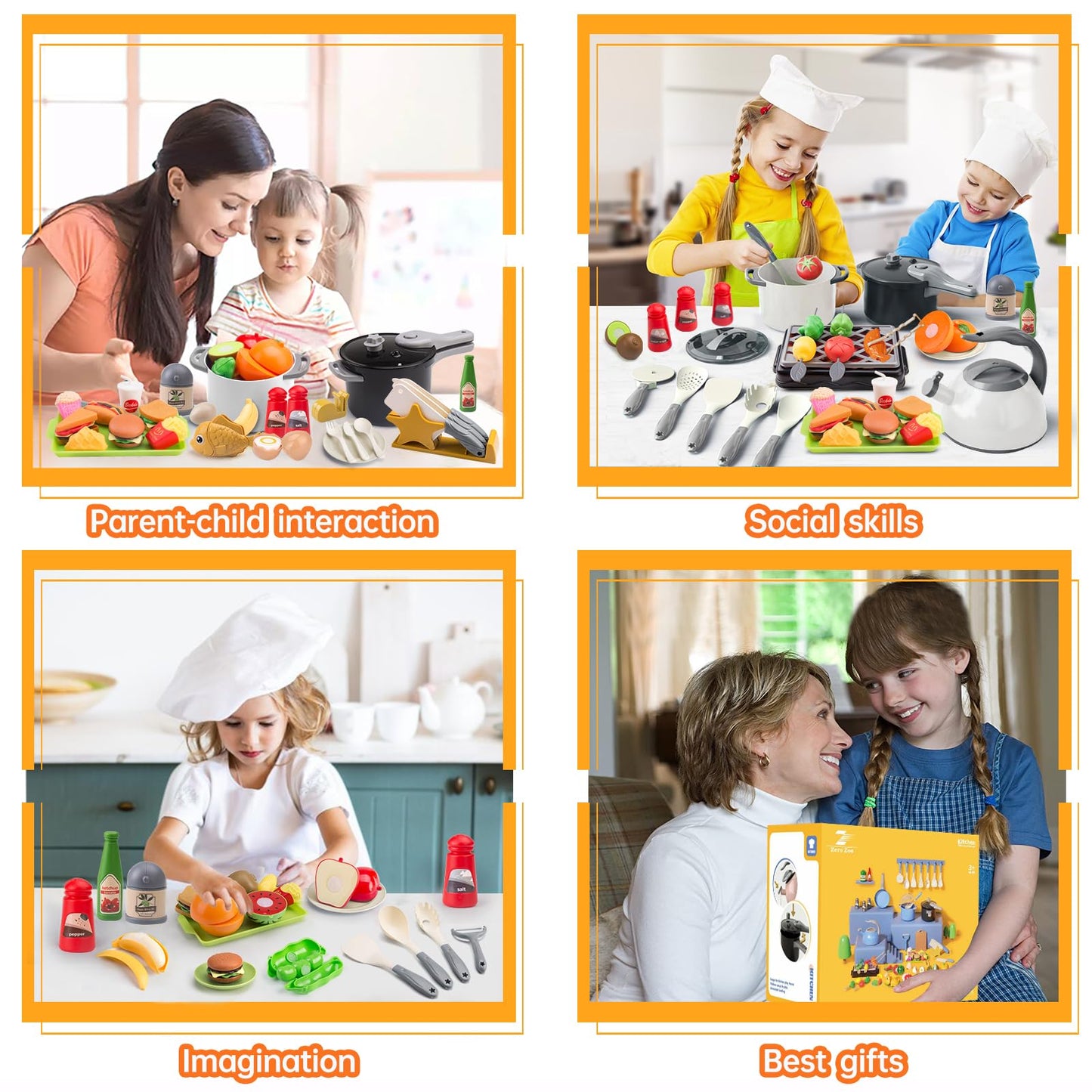 Zero Zoo 105Pcs Kids Kitchen Toy Set – Pretend Play Pots, Pans & Utensils