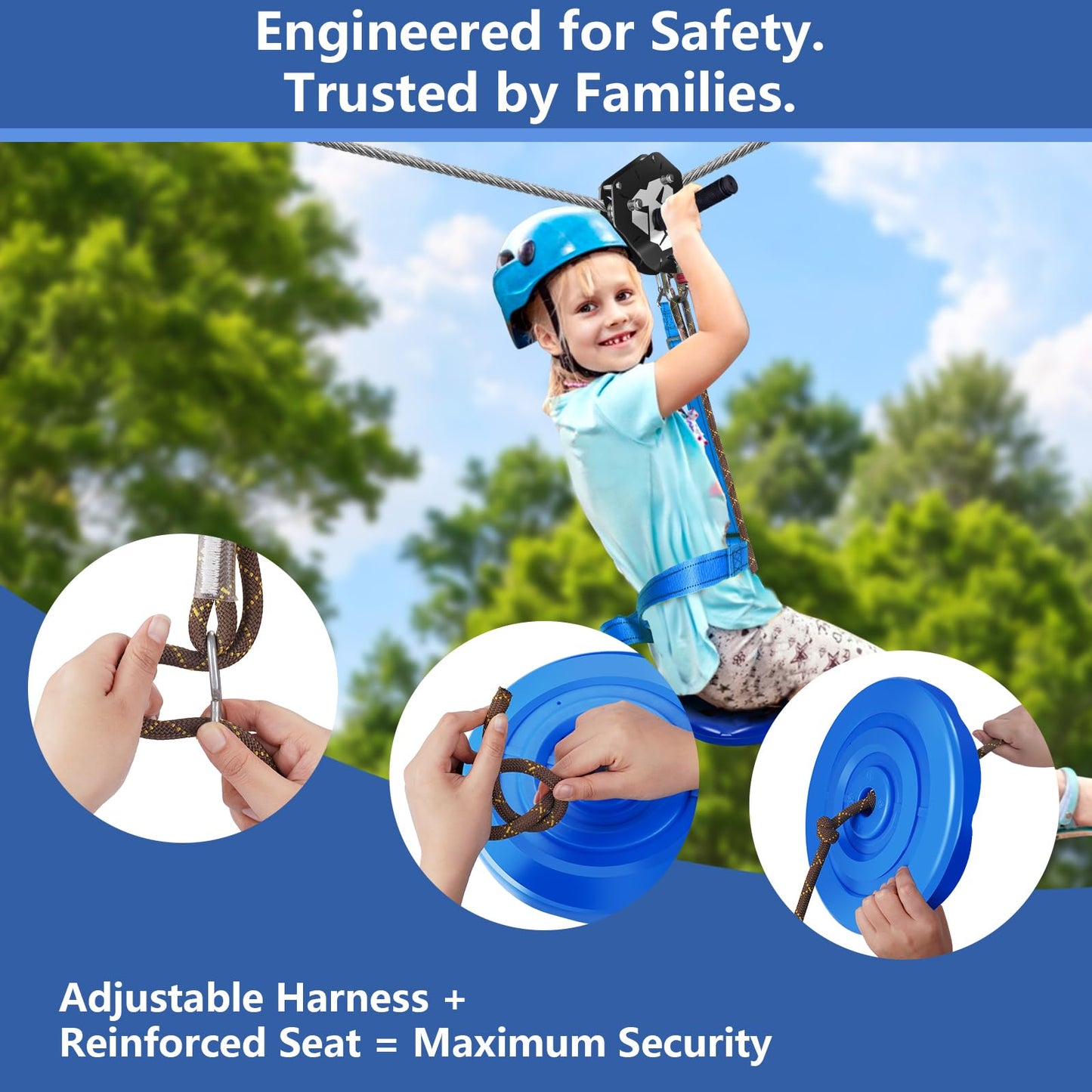 ZEROMX 110FT Zip Line Kit for Backyard | Up to 360 lbs, Safe Family Fun
