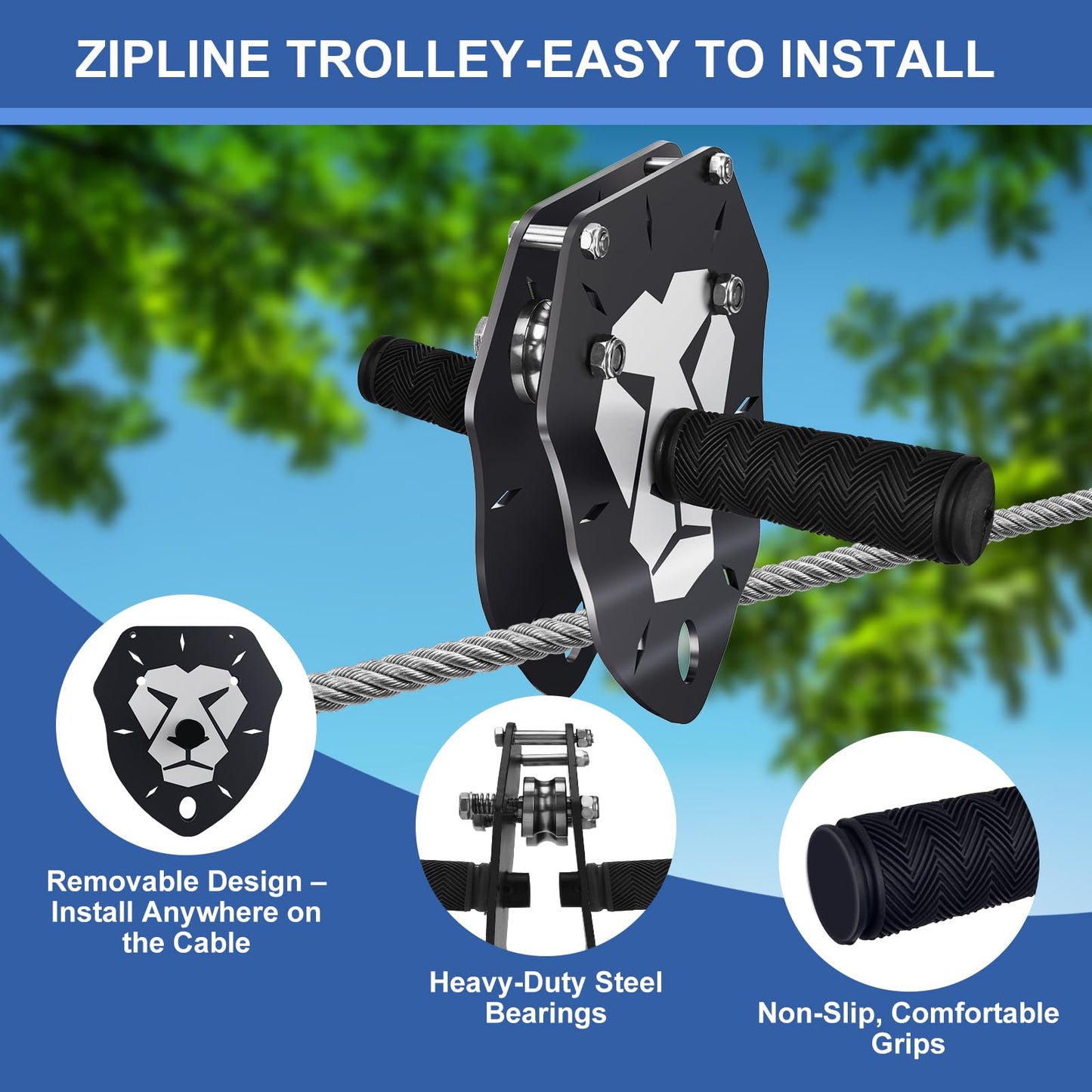 ZEROMX 110FT Zip Line Kit for Backyard | Up to 360 lbs, Safe Family Fun