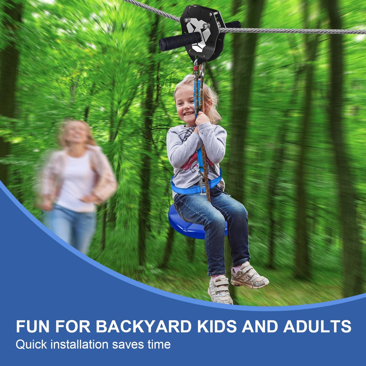 ZEROMX 110FT Zip Line Kit for Backyard | Up to 360 lbs, Safe Family Fun
